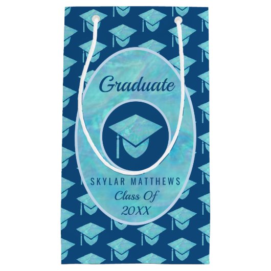 Abschluss Blue Opal Trendy Pattern Graduate Kleine Geschenktüte (Vorderseite)