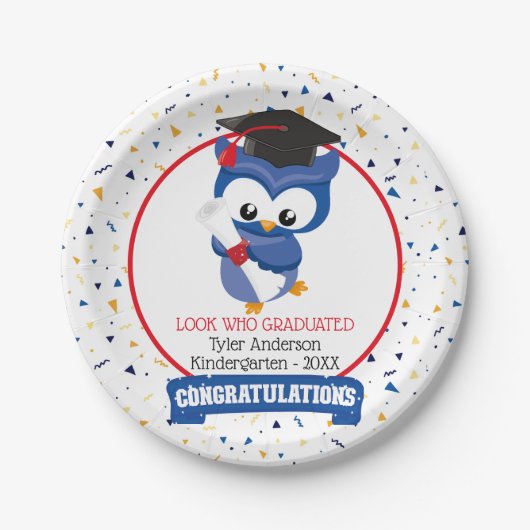 Abschluss Blue Owl Kindergarten Pappteller (Vorderseite)