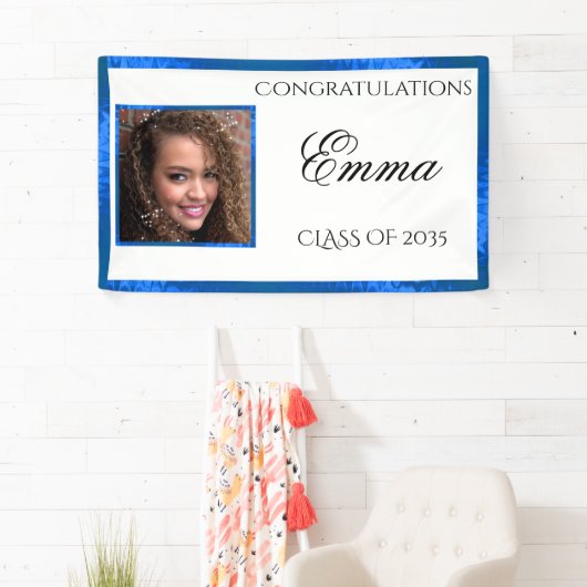 Abschluss Blue Satin Custom Foto Banner (Insitu)