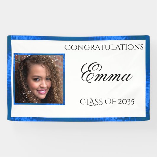 Abschluss Blue Satin Custom Foto Banner (Horizontal)