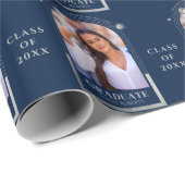 Abschluss Blue Silver Sun Moon Stars Grad Foto Geschenkpapier (Rolleneckpunkt)