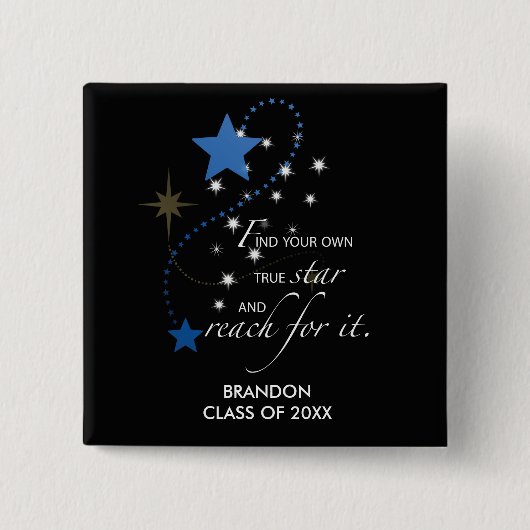 Abschluss Blue Stars auf Schwarz Inspirational Button (Vorderseite)