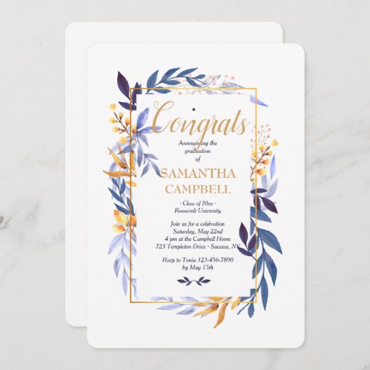 Abschluss Blue Two Einladung (Vorne/Hinten)