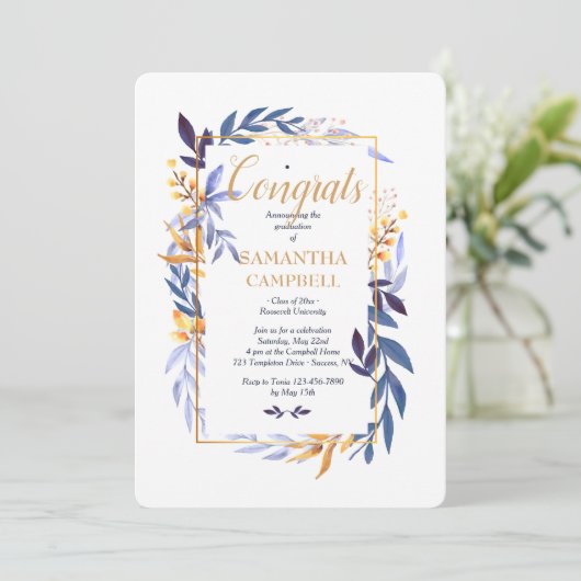 Abschluss Blue Two Einladung (Stehend Vorderseite)