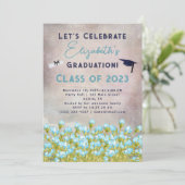 Abschluss Blue Watercolor Blume Feiern Einladung (Stehend Vorderseite)