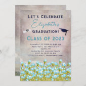 Abschluss Blue Watercolor Blume Feiern Einladung (Vorne/Hinten)