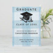 Abschluss Blue White Kariert Black Grad Cap Diplom Ankündigung (Stehend Vorderseite)
