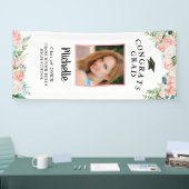 Abschluss Blumenrosa Rose Gold Script Foto Door Banner (Messe)