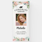 Abschluss Blumenrosa Rose Gold Script Foto Door Banner (Vertikal)