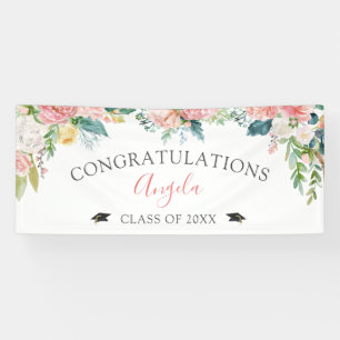 Abschluss Blush Pink Blumenschrift Personalisiert Banner