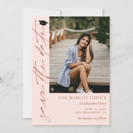 Abschluss Blush Pink & Brass Save The Date (Vorderseite)