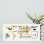 Abschluss Boarding Pass Weltkarte Save The Date (Stehend Vorderseite)