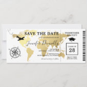Abschluss Boarding Pass Weltkarte Save The Date (Vorderseite)