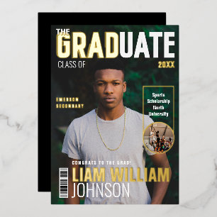 Abschluss Bold Custom Grad Foto Magazincover Folieneinladung