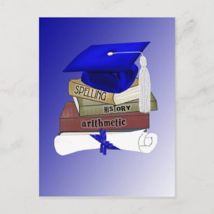 Abschluss Books Cap and Diploma, Blue Ankündigungspostkarte