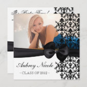 Abschluss "Bowed Floral Damask" [Schwarz] Einladung (Vorne/Hinten)