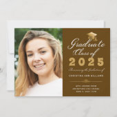 Abschluss Brown Gold Script Class of 2025 Foto Ankündigung (Vorderseite)