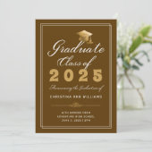 Abschluss Brown Gold Script Foto Class of 2025 Ankündigung (Stehend Vorderseite)