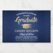 Abschluss Brushed Navy Blue Gold White Mini Split Schaumweinetikett (Einzelnes Label)