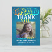 Abschluss bunt Mittelschüler Foto Dankeskarte (Stehend Vorderseite)