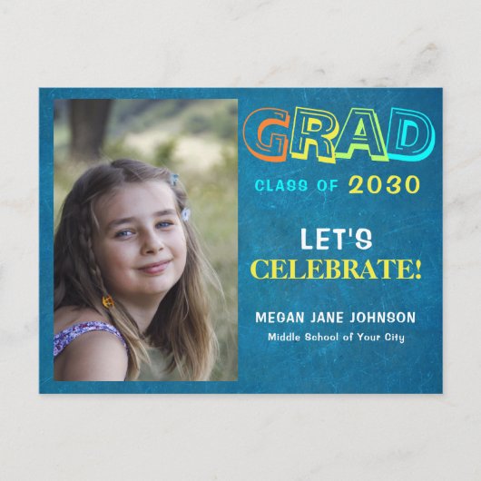 Abschluss bunt Mittelschüler Foto Einladungspostkarte (Vorderseite)