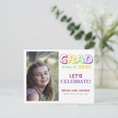 Abschluss bunt Mittelschüler Foto Einladungspostkarte (Stehend Vorderseite)