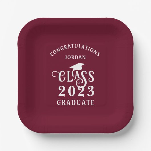 Abschluss Burgundy Maroon Class Year Glückwunschs Pappteller (Vorderseite)
