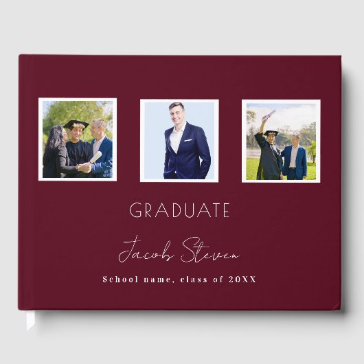 Abschluss burgundy Name Foto Gästebuch (Vorderseite)