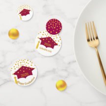 Abschluss Burgundy Red Cap & Gold Table Confetti