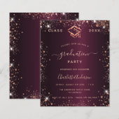 Abschluss burgundy Rose Goldeinladung (Vorne/Hinten)