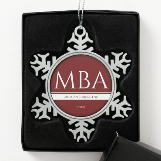 Abschluss Burgundy White Name Year MBA Schneeflocken Zinn-Ornament (Box)