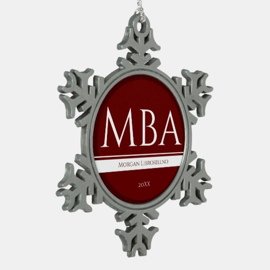 Abschluss Burgundy White Name Year MBA Schneeflocken Zinn-Ornament (Links)