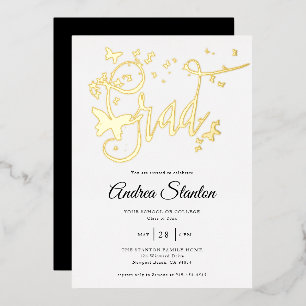 Abschluss Butterflies Grad Calligraphy BW Gold Folieneinladung