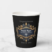 Abschluss Caduceus Elegantes Schwarzes Gold Pappbecher (Rückseite)