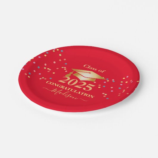 Abschluss Calligraphy Confetti Golden, erste Pappteller (Schrägansicht)