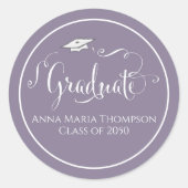 Abschluss Calligraphy Script Einfach Hübsch Lila Runder Aufkleber (Vorderseite)