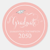 Abschluss Calligraphy Script Elegant Peach Cap Runder Aufkleber (Vorderseite)