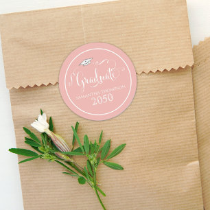 Abschluss Calligraphy Script Elegant Peach Cap Runder Aufkleber