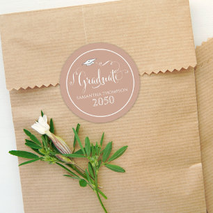 Abschluss Calligraphy Script Elegant Tan Cap Runder Aufkleber