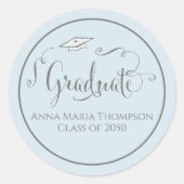 Abschluss Calligraphy Script Simple Light Blue Runder Aufkleber (Vorderseite)