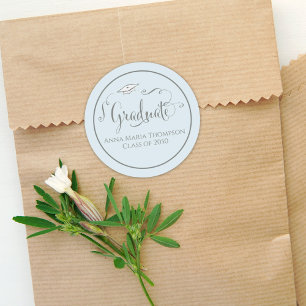 Abschluss Calligraphy Script Simple Light Blue Runder Aufkleber