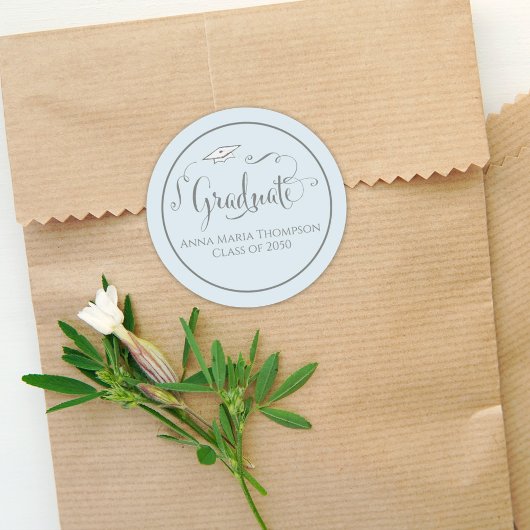 Abschluss Calligraphy Script Simple Light Blue Runder Aufkleber