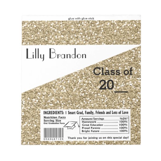 Abschluss Candy Bar Wrapper Gastgeschenk Notizblock (Vorderseite)