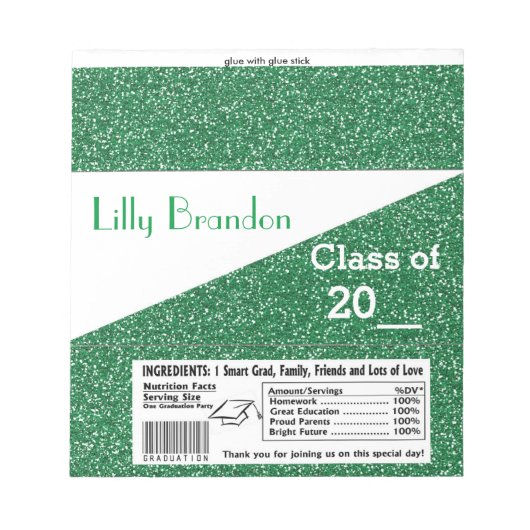 Abschluss Candy Bar Wrapper Gastgeschenk Notizblock (Vorderseite)