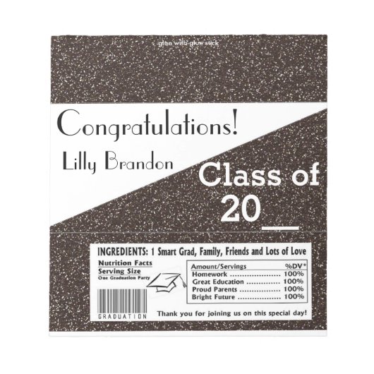 Abschluss Candy Bar Wrapper Gastgeschenk Notizblock (Vorderseite)