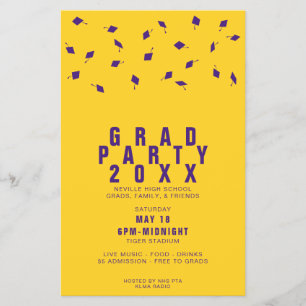 Abschluss-Cap-Toss Lila & Gold Graduiertenparty Flyer