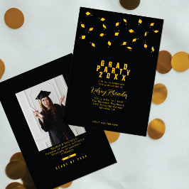 Abschluss-Cap-Wurf Schwarz & Gold Graduiertenparty Einladung