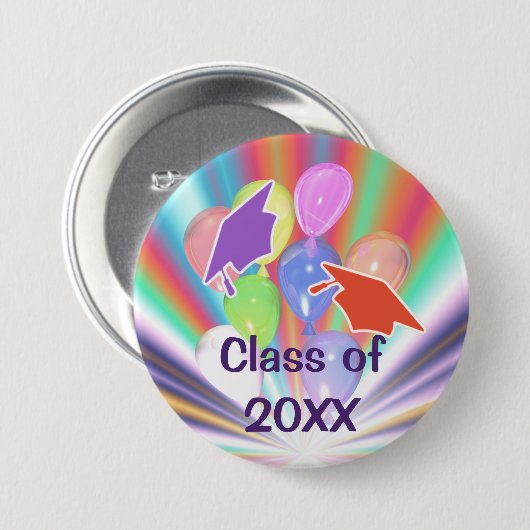 Abschluss Celebration Caps und Balloons Button (Vorne & Hinten)