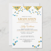 Abschluss Celebration Party, Gold, Name Einladung (Vorderseite)