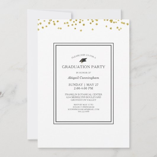 Abschluss Chic Script Typografie Gold Confetti Einladung (Rückseite)